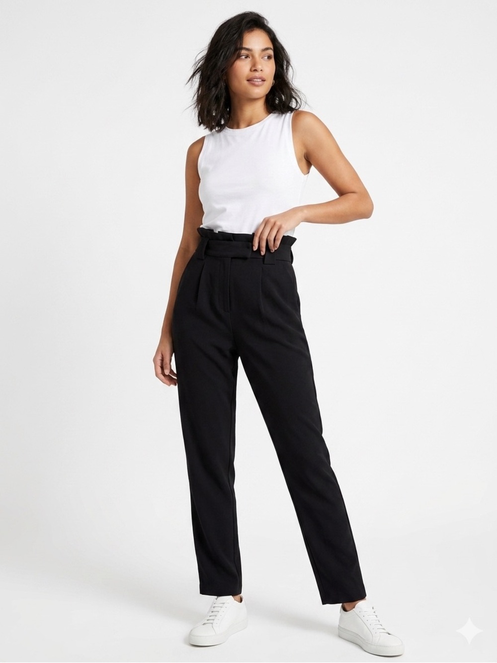 Jacqueline De Yong Elastic Paperbag Waist Black Trousers 296 work party trendy